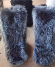 Load image into Gallery viewer, Fox Fur Flat High-top Snow Boots Black White Leapord pink Blue Brown fox Fur Boots Women Natural Fur Boot Winter