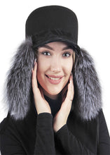 Load image into Gallery viewer, Fluffy Thickened Black Fur Ushanka Winter Hat for Ladies Warm Ushanka Ear Flap Trooper Silver fox Trapper Fur Hat