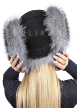 Load image into Gallery viewer, Fluffy Thickened Black Fur Ushanka Winter Hat for Ladies Warm Ushanka Ear Flap Trooper Silver fox Trapper Fur Hat