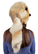 Load image into Gallery viewer, Fox Fur Hats with Tail Women's Russian Best Ushanka Hat Aviator Trapper Snow Skiing Hat Caps Earflap Winter fox Pom Hat