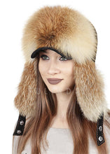 Load image into Gallery viewer, Red Fox Fur Hats Women's Best Russian Ushanka Russian Ushanka Aviator Trapper Snow Skiing Hat Caps Earflap Winter