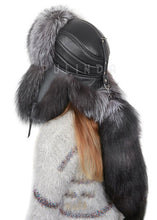 Load image into Gallery viewer, Winter Bomber Trapper fox Hat Hats Plush Earflap Russian Women's Trapper Aviator Pilot Hat Best Ushanka Hats with fox Tail
