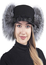 Load image into Gallery viewer, Fluffy Thickened Black Fur Ushanka Winter Hat for Ladies Warm Ushanka Ear Flap Trooper Silver fox Trapper Fur Hat