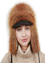 Load image into Gallery viewer, Trapper Warm Fox Fur Ushanka Russian Trooper Hat Winter Ski Cap Women aviator Red fox Fur Hat Natural Color