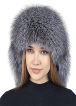 Load image into Gallery viewer, Winter Bomber Trapper fox Hat Hats Plush Earflap Russian Women's Trapper Aviator Pilot Hat Best Ushanka Hats with fox Tail