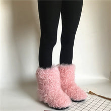 Load image into Gallery viewer, Lambswool Curly Flat Non-slip Mid-calf Thickened Snow Boots Wholesale Women Winter Outdoor Fur Boot Black Sheep Skin Fur Boots