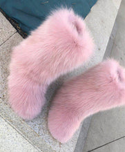 Load image into Gallery viewer, Fox Fur Flat High-top Snow Boots Black White Leapord pink Blue Brown fox Fur Boots Women Natural Fur Boot Winter