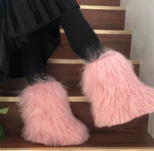 Load image into Gallery viewer, Autumn and Winter Sheepskin Woolen Shoes Flat-soled Fleece-lined Thickened High-top Fur Boot Red Pink White Sheep Wool Boots