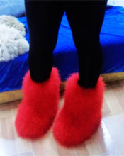 Load image into Gallery viewer, Ostrich Fur Mid-calf Boots Women Flat Heel Mid-Calf Fuzzy Soft Warmand Snow Fur Boot New Design Plush Round Toe Fur Boots