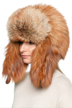 Load image into Gallery viewer, Natural Color Full Pelt Red fox Fur Trapper Hat Winter Golden fox Fur Fuzzy Russian Aviator Hat Women's Super Warm Ushanka