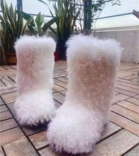 Load image into Gallery viewer, New Lamb Wool Curly Flat Non-slip Mid-high Boots with Thick Fur Trim Sheep Skin Shoes Womens Mongolian Fur Boot Winter Warm
