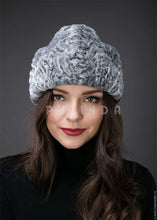 Load image into Gallery viewer, Womens Grey Persian Lamb Swakara Karakul Astrakhan Cossack Hat Cap Sheep Fur Hat Wholesale Trendy Karakul Cap Online