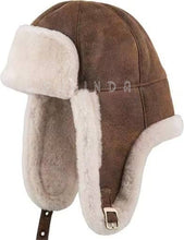 Load image into Gallery viewer, Womens or MensSheepskin hat Shearling Mouton Ushanka Trapper Hat Aviator Hat