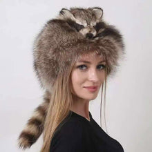 Load image into Gallery viewer, Raccoon Tail Hat Raccoon Fur Hat Raccoon Wool Hat Raccoon Tail Hat - Suitable for All Ages