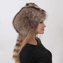 Load image into Gallery viewer, Raccoon Tail Hat Raccoon Fur Hat Raccoon Wool Hat Raccoon Tail Hat - Suitable for All Ages