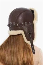 Load image into Gallery viewer, Womens or MensSheepskin hat Shearling Mouton Ushanka Trapper Hat Aviator Hat