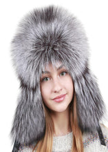 Load image into Gallery viewer, Fluffy Thickened Black Fur Ushanka Winter Hat for Ladies Warm Ushanka Ear Flap Trooper Silver fox Trapper Fur Hat