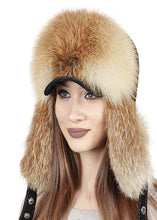 Load image into Gallery viewer, Trapper Warm Fox Fur Ushanka Russian Trooper Hat Winter Ski Cap Women aviator Red fox Fur Hat Natural Color