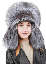 Load image into Gallery viewer, Fluffy Thickened Black Fur Ushanka Winter Hat for Ladies Warm Ushanka Ear Flap Trooper Silver fox Trapper Fur Hat