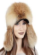 Load image into Gallery viewer, Trapper Warm Fox Fur Ushanka Russian Trooper Hat Winter Ski Cap Women aviator Red fox Fur Hat Natural Color