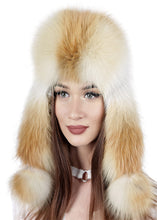 Load image into Gallery viewer, Fox Fur Hats with Tail Women's Russian Best Ushanka Hat Aviator Trapper Snow Skiing Hat Caps Earflap Winter fox Pom Hat