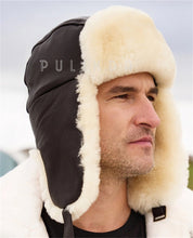 Load image into Gallery viewer, Men's sheepskin aviator cap, warm hat, earflap cap, wool hat