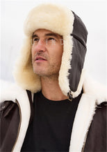 Load image into Gallery viewer, Men's sheepskin aviator cap, warm hat, earflap cap, wool hat
