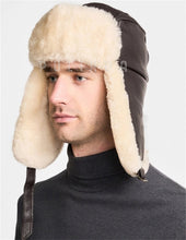 Load image into Gallery viewer, Men's sheepskin aviator cap, warm hat, earflap cap, wool hat