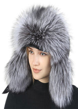 Load image into Gallery viewer, Fluffy Thickened Black Fur Ushanka Winter Hat for Ladies Warm Ushanka Ear Flap Trooper Silver fox Trapper Fur Hat