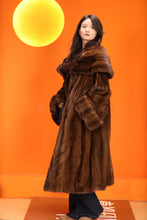 Load image into Gallery viewer, Full length natural Saga mink fur coat with shawl collar
