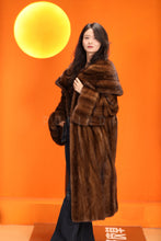 Load image into Gallery viewer, Full length natural Saga mink fur coat with shawl collar