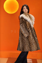 Load image into Gallery viewer, Full length natural ocelot fur coat with shawl collar