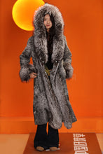 Load image into Gallery viewer, Full length natural karakul fur hooded coat with silver fox trim