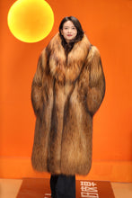 Load image into Gallery viewer, Full length natural arctic raccoon fur coat with shawl collar