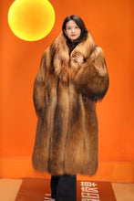 Load image into Gallery viewer, Full length natural arctic raccoon fur coat with shawl collar