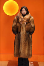 Load image into Gallery viewer, Full length natural arctic raccoon fur coat with shawl collar