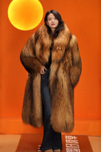 Load image into Gallery viewer, Full length natural arctic raccoon fur coat with shawl collar