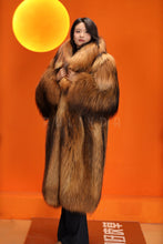 Load image into Gallery viewer, Full length natural arctic raccoon fur coat with shawl collar