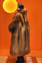 Load image into Gallery viewer, Full length natural arctic raccoon fur coat with shawl collar