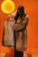 Load image into Gallery viewer, Full length natural arctic raccoon fur coat with shawl collar