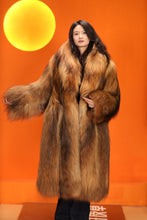 Load image into Gallery viewer, Full length natural arctic raccoon fur coat with shawl collar