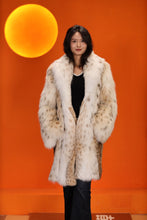 Load image into Gallery viewer, Mid-length women's natural lynx fur coat with shawl collar