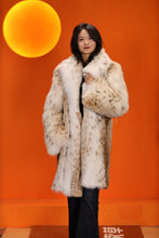 Load image into Gallery viewer, Mid-length women's natural lynx fur coat with shawl collar
