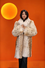 Load image into Gallery viewer, Mid-length women's natural lynx fur coat with shawl collar