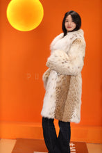 Load image into Gallery viewer, Mid-length women's natural lynx fur coat with shawl collar