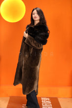 Load image into Gallery viewer, Full length natural beaver fur coat with stand collar