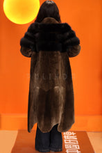 Load image into Gallery viewer, Full length natural beaver fur coat with stand collar