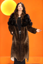 Load image into Gallery viewer, Full length natural beaver fur coat with stand collar