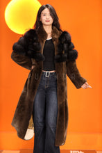 Load image into Gallery viewer, Full length natural beaver fur coat with stand collar