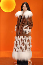 Load image into Gallery viewer, Full length natural Saga mink fur coat with fox trim